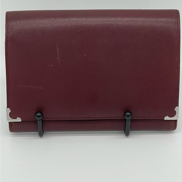 Cartier Bordeaux Silver Hardware Kisslock Coin Pouch Flap Wallet